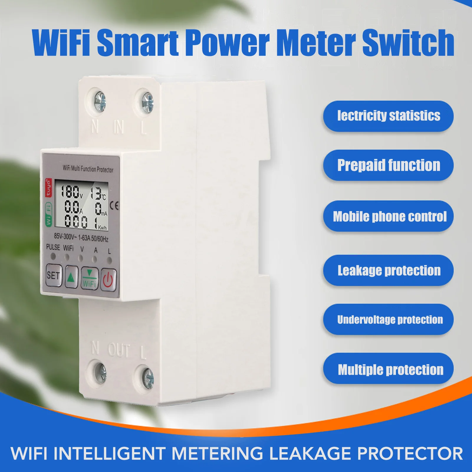 WiFi Smart Power Meter Switch AC85‑300V Multi Function Protector 35mm Rail Installation 63A Wifi Smart Circuit Breaker
WiFi Smart Power Meter Switch AC85‑300V Multi Function Protector 35mm Rail Installation 63A Wifi Smart Circuit Breaker