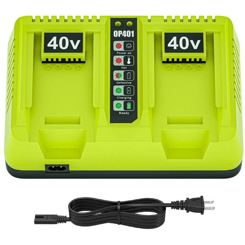 Portable Lithium Battery Charger OP401 Dual-Port Fast Charger Compatible with For RYOBI 40V Li-ion Batteries Replacement Charger
Portable Lithium Battery Charger OP401 Dual-Port Fast Charger Compatible with For RYOBI 40V Li-ion Batteries Replacement Charger