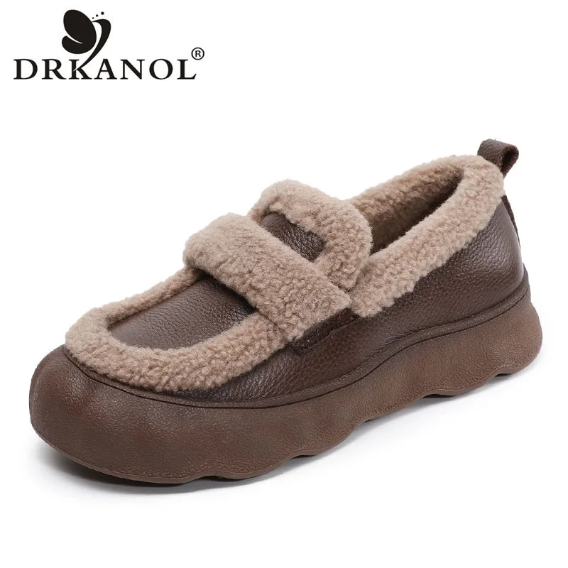 DRKANOL 2026 Women Genuine Leather Loafers Winter Fluffy Fur Warm Shoes Retro Style Round Toe Slip On Flat Platform Cotton Shoes
DRKANOL 2026 Women Genuine Leather Loafers Winter Fluffy Fur Warm Shoes Retro Style Round Toe Slip On Flat Platform Cotton Shoes