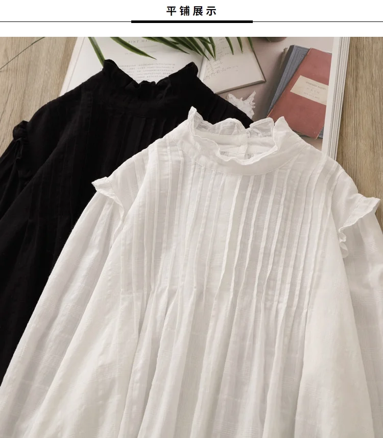 Japanese Mori Girl Sweet White Black Shirts and Blouses Women Autumn Vintage 100% Cotton Pleated Long Sleeve Shirts 
Japanese Mori Girl Sweet White Black Shirts and Blouses Women Autumn Vintage 100% Cotton Pleated Long Sleeve Shirts