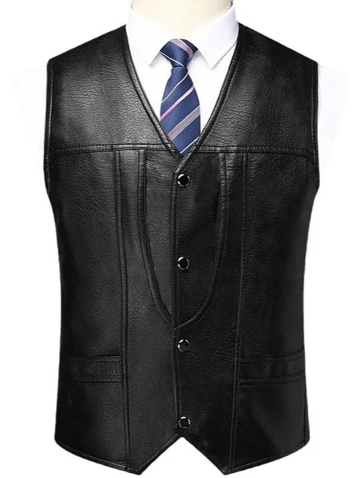 New Fashion Spring Autumn Men’s Solid Pu Leather Casual Trendy Single-breasted Sleeveless Simple Basic Slim Vests Male Clothes
New Fashion Spring Autumn Men’s Solid Pu Leather Casual Trendy Single-breasted Sleeveless Simple Basic Slim Vests Male Clothes