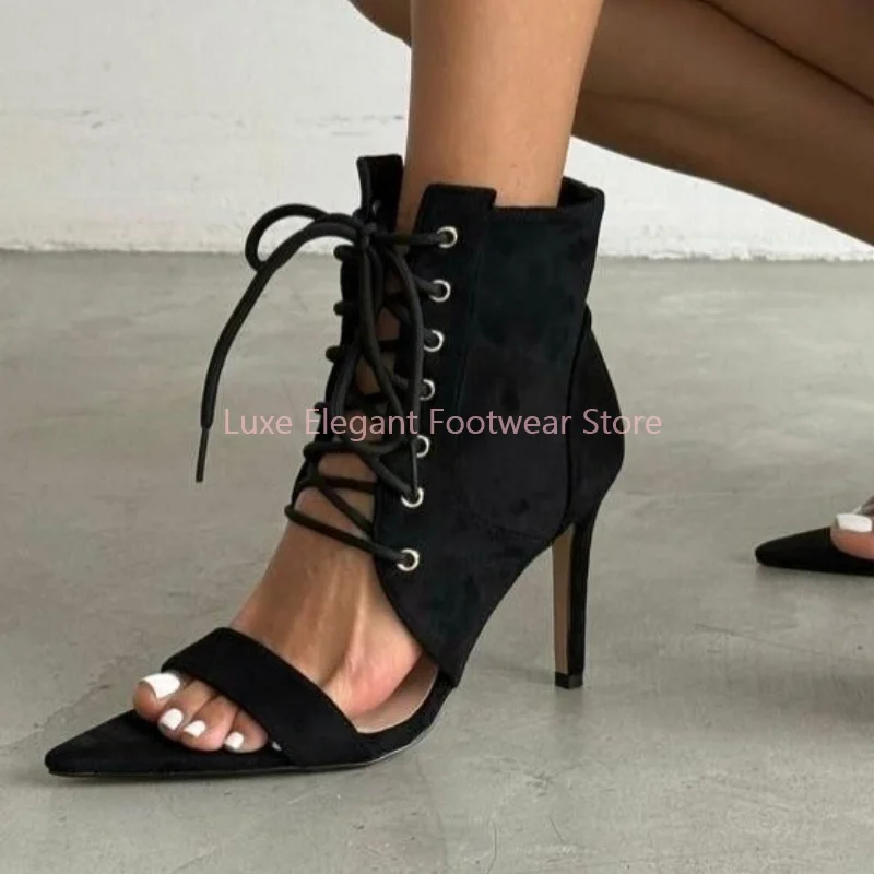 Black Suede Cross Strap Pointed Toe Thin Heel Sandals Women Open Toe One Strap Hollow High Heels Street Style Party Prom Shoes
Black Suede Cross Strap Pointed Toe Thin Heel Sandals Women Open Toe One Strap Hollow High Heels Street Style Party Prom Shoes