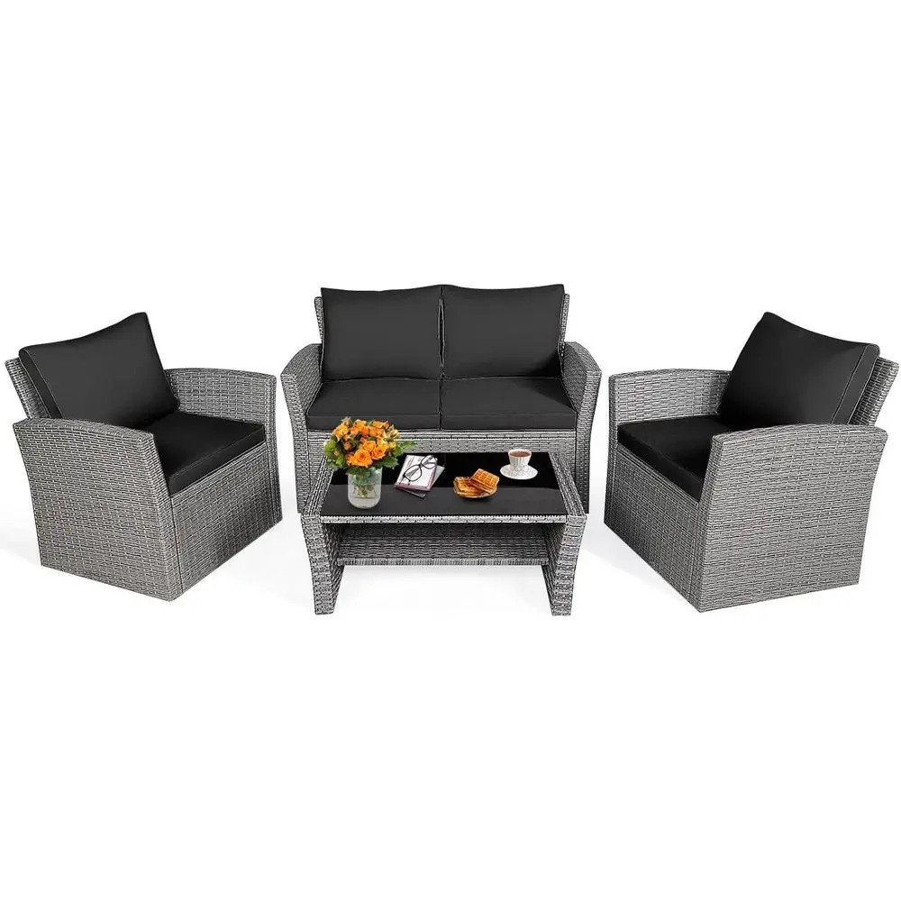 All-Weather Outdoor Sectional Rattan Sofa Set with Cushions & Glass Table, Ideal for Patio, Garden, or Poolside (Black)
All-Weather Outdoor Sectional Rattan Sofa Set with Cushions & Glass Table, Ideal for Patio, Garden, or Poolside (Black)