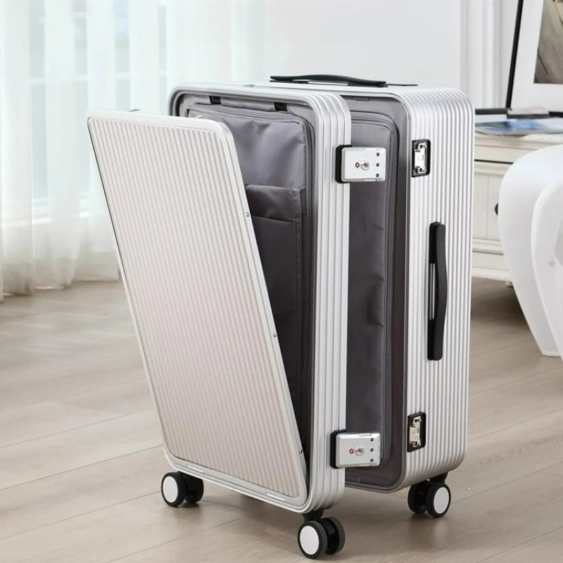 Чемодан из алюминиево-магниевого сплава с кодовым замком, большая дорожная сумка с колесиками, передний отверстий, чемодан на колесиках
Чемодан из алюминиево-магниевого сплава с кодовым замком, большая дорожная сумка с колесиками, передний отверстий, чемодан на колесиках