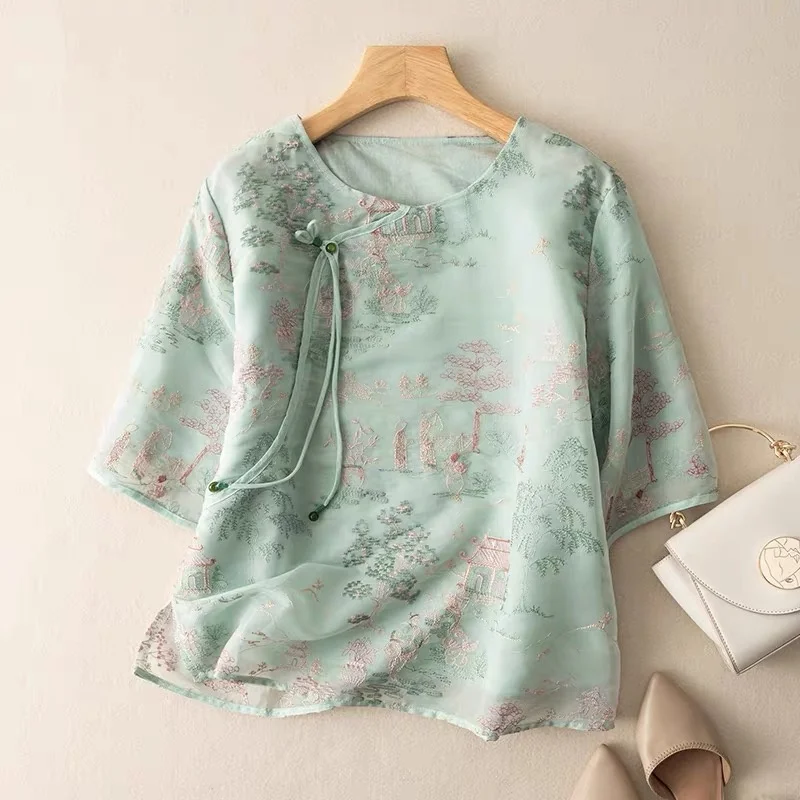 Loose Fit Embroidered T-Shirt European Organza Base Shirt Spring Summer New Style Commute Artistic Style Women's Fashion
Loose Fit Embroidered T-Shirt European Organza Base Shirt Spring Summer New Style Commute Artistic Style Women's Fashion