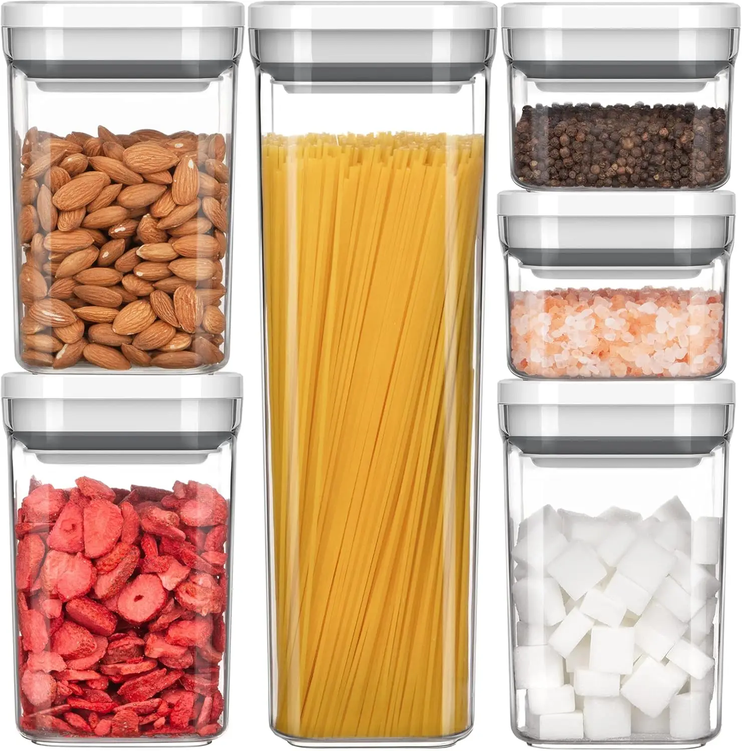 6 Piece Airtight Food Storage Container Set, Kitchen Pantry Organization Canisters for Cereal, Pasta, One-Handed Squeeze-to-Open
6 Piece Airtight Food Storage Container Set, Kitchen Pantry Organization Canisters for Cereal, Pasta, One-Handed Squeeze-to-Open