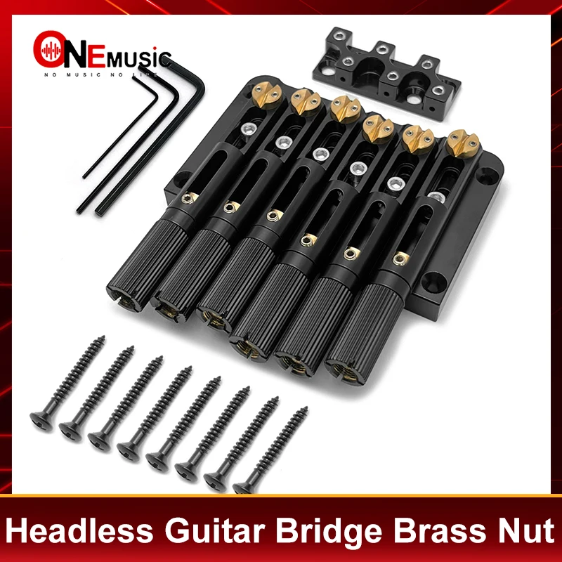 6-String Headless Electric Guitar Bridge with Baseplate Adjustable Tailpiece String Spacing 10.7mm with Brass Nut
6-String Headless Electric Guitar Bridge with Baseplate Adjustable Tailpiece String Spacing 10.7mm with Brass Nut