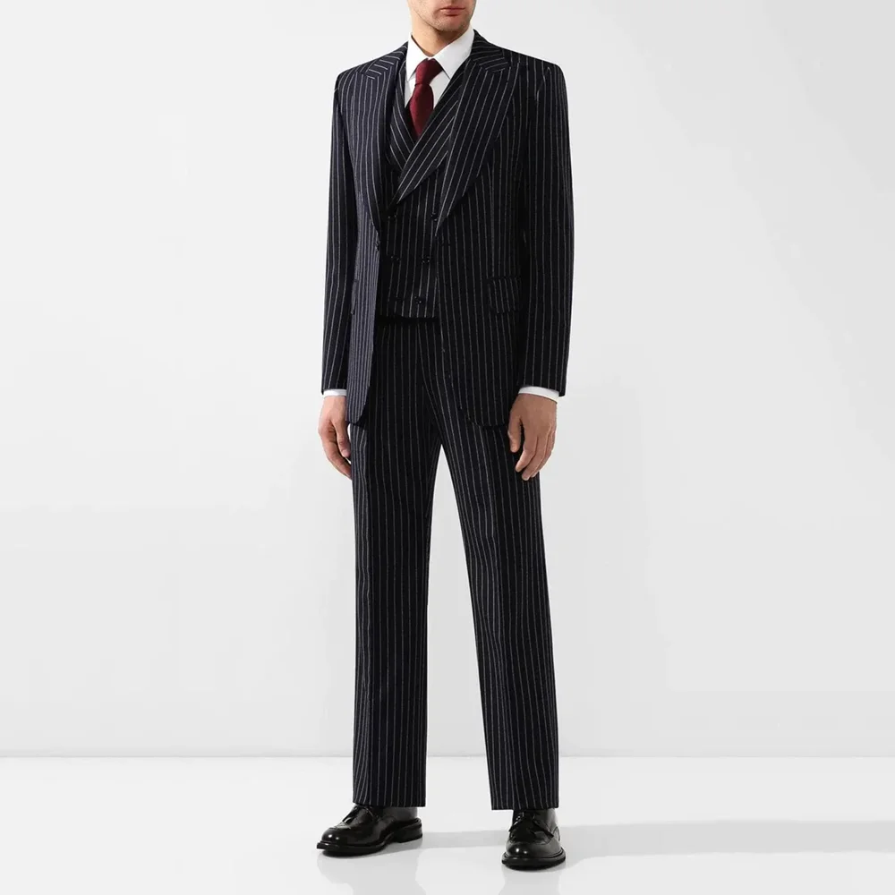 Chic Striped Men Suits Black Formal Business Causal Male Suit Slim 3 Piece Fashion Peak Lapel Single Button Men Clothing
Chic Striped Men Suits Black Formal Business Causal Male Suit Slim 3 Piece Fashion Peak Lapel Single Button Men Clothing