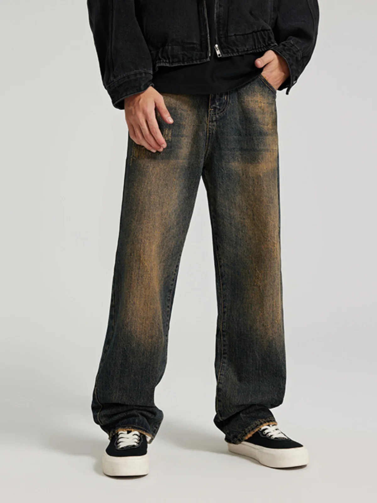 Retro American Mud-Dyed Men's Jeans Casual Loose Straight Leg Jeans Youth Trendy Brand Water Waed Autumn Spring Faion
Retro American Mud-Dyed Men's Jeans Casual Loose Straight Leg Jeans Youth Trendy Brand Water Waed Autumn Spring Faion