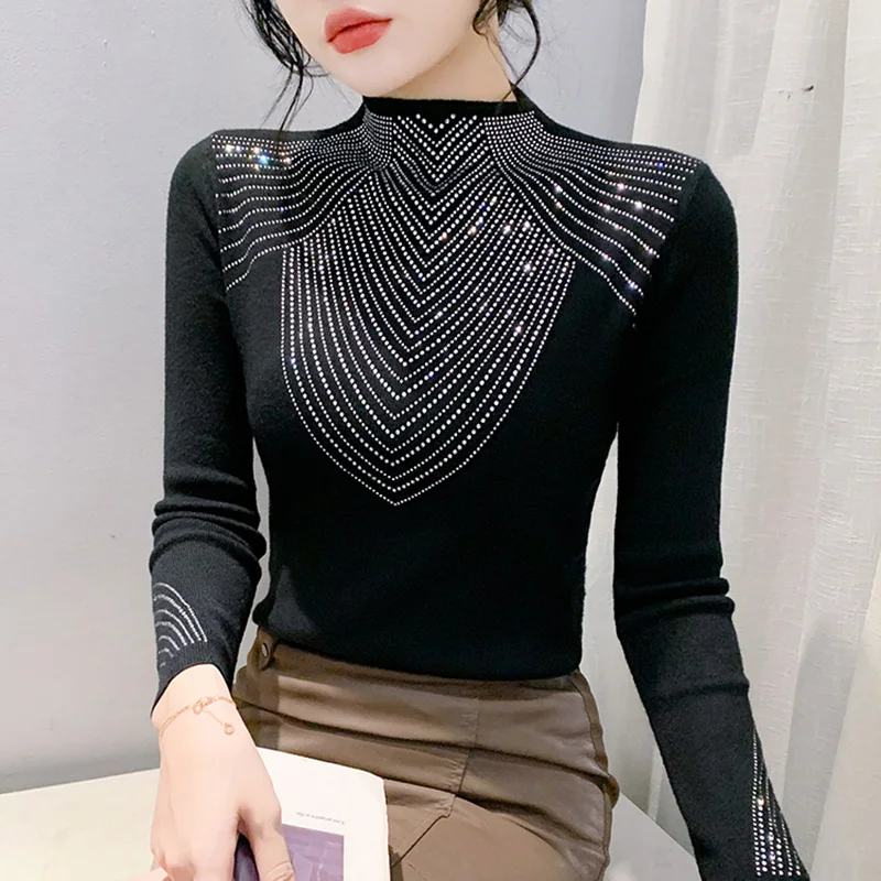 Autumn Winter Turtleneck Long Sleeved Knitted Sweater Fashion Casual Hot Diamond Solid Color Women Pullover
Autumn Winter Turtleneck Long Sleeved Knitted Sweater Fashion Casual Hot Diamond Solid Color Women Pullover
