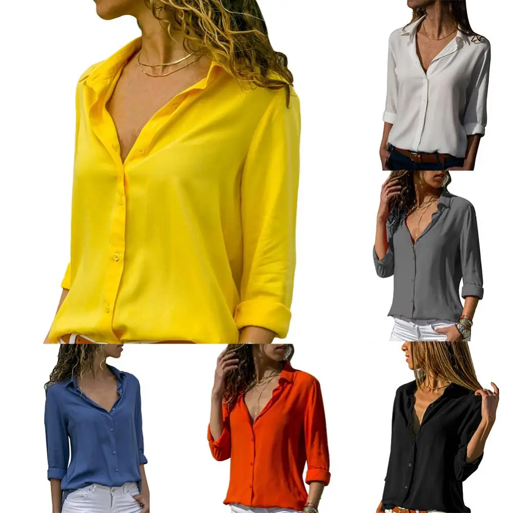 Office Lady Autumn Casual Blouse Deep V Neck Turn Down Collar Tops Chiffon Loose Buttons Down Shirt Streetwear
Office Lady Autumn Casual Blouse Deep V Neck Turn Down Collar Tops Chiffon Loose Buttons Down Shirt Streetwear