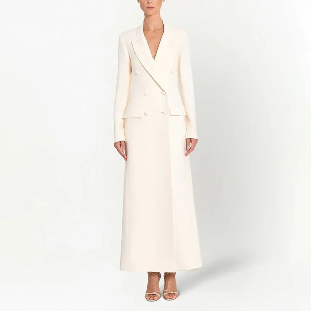 Summer White Women Jacket Slim Fashion Peak Lapel Double Breasted Long Outerwear Coat Elegant High-end Female Blazer 2024
Summer White Women Jacket Slim Fashion Peak Lapel Double Breasted Long Outerwear Coat Elegant High-end Female Blazer 2024