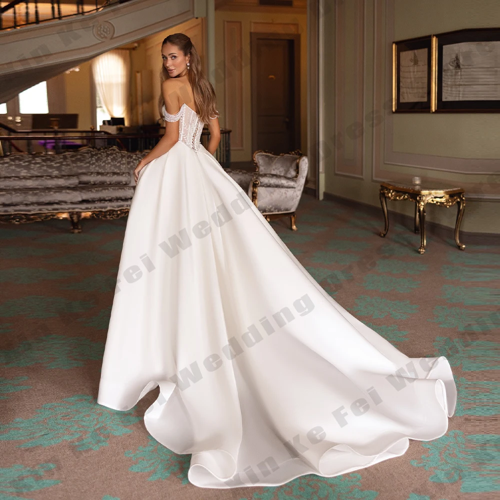 Simple Women's Bridal Gowns Sexy Off Shoulder Sleeveless Side High slit Princess Wedding Dresses Formal Party Customized Robes
Simple Women's Bridal Gowns Sexy Off Shoulder Sleeveless Side High slit Princess Wedding Dresses Formal Party Customized Robes