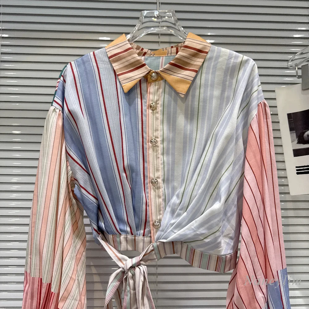 Stripe Blouse, 2026 Summer New Arrival: Trendy and Unique Colorful Striped Tie-up Waist Long Sleeve Shirt Top for Women
Stripe Blouse, 2026 Summer New Arrival: Trendy and Unique Colorful Striped Tie-up Waist Long Sleeve Shirt Top for Women