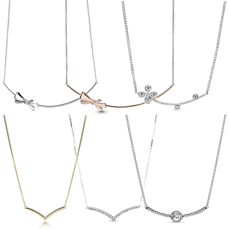 925 Sterling Silver Sparkling Wishbone Bow Colver For Women Neck Chain Fit Original Pandora Pendant Necklace Women DIY Jewelry
925 Sterling Silver Sparkling Wishbone Bow Colver For Women Neck Chain Fit Original Pandora Pendant Necklace Women DIY Jewelry