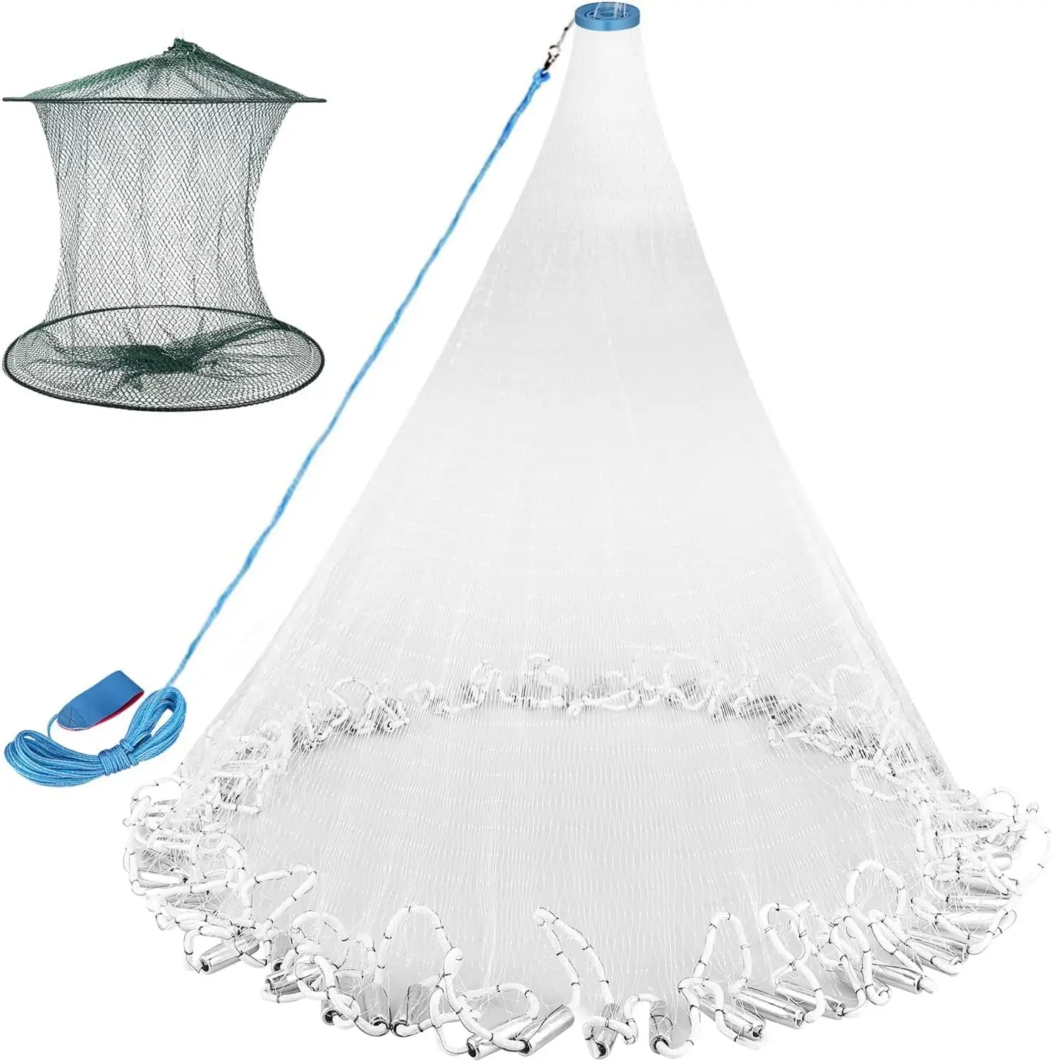 Cast Net for Fishing with Collapsible Shrimp Pot, Heavy Duty Zinc Sinker, 3/8 Inch Mesh, 3-10ft Radius for Freshwater Saltwater
Cast Net for Fishing with Collapsible Shrimp Pot, Heavy Duty Zinc Sinker, 3/8 Inch Mesh, 3-10ft Radius for Freshwater Saltwater
