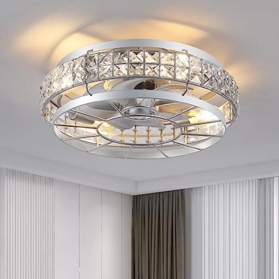 18 Low Profile Crystal Ceiling Fans with Lights and Remote, Modern Flush Mount Fan, Reversible, 3-Speed, Quiet, Caged Ceiling F
18 Low Profile Crystal Ceiling Fans with Lights and Remote, Modern Flush Mount Fan, Reversible, 3-Speed, Quiet, Caged Ceiling F