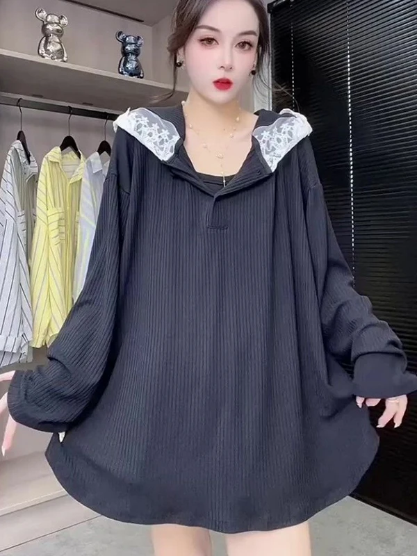 plus Size 300 Pou Lace Hooded Mid-Length Women's Sweatirt Belly Covering Slimming Lazy Sle Autumn Korean Loose Fit
plus Size 300 Pou Lace Hooded Mid-Length Women's Sweatirt Belly Covering Slimming Lazy Sle Autumn Korean Loose Fit