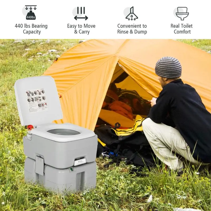 5.3 Gallon Portable Travel Toilet with Piston Pump Flush
5.3 Gallon Portable Travel Toilet with Piston Pump Flush
