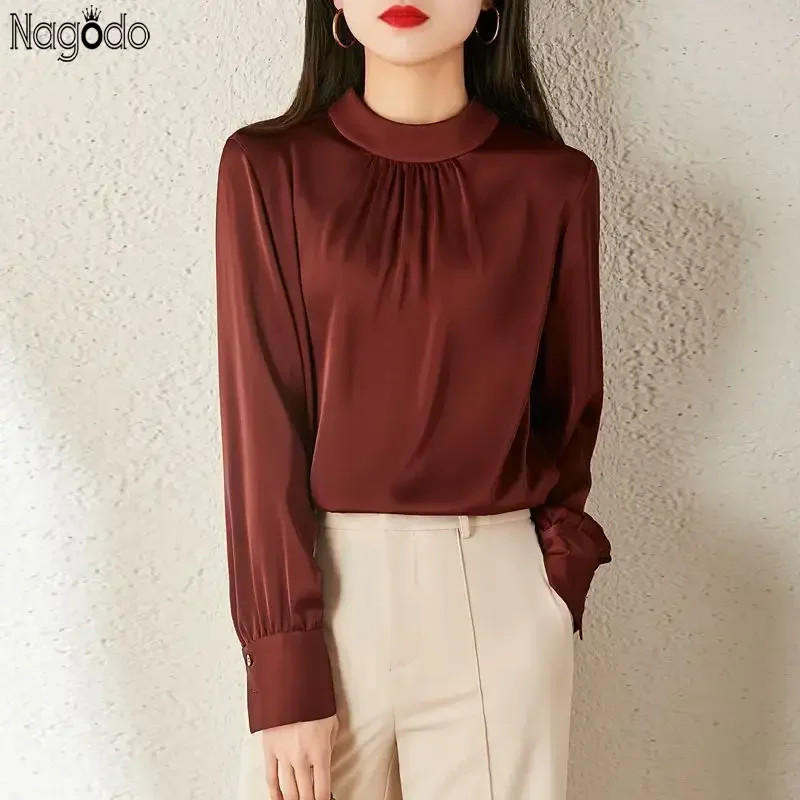 Women's Stain Blouse Lace-up Stand Neck Bow Pulover Tee Asymmetry Long Sleeve Women Shirts Maillard Top Loose Lady T-shirt
Women's Stain Blouse Lace-up Stand Neck Bow Pulover Tee Asymmetry Long Sleeve Women Shirts Maillard Top Loose Lady T-shirt