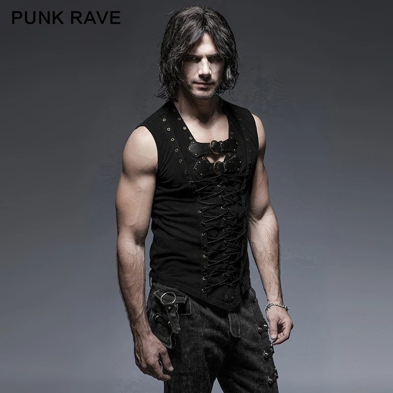 Punk Rave Men's Gothic Corset Summer Vest T-shirt, Black Cotton Spandex Sleeveless Lace-Up Punk Top T421
Punk Rave Men's Gothic Corset Summer Vest T-shirt, Black Cotton Spandex Sleeveless Lace-Up Punk Top T421