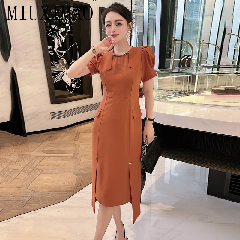 MIUXIMAO 2023 Spring&Summer Office Lady Elegant Dress Short Sleeve O-Neck Diamond Solid Fashion Long Dress Women Vestide
MIUXIMAO 2023 Spring&Summer Office Lady Elegant Dress Short Sleeve O-Neck Diamond Solid Fashion Long Dress Women Vestide