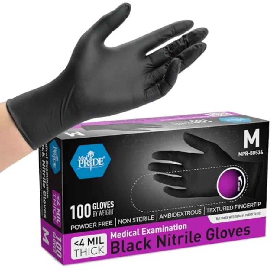 MED PRIDE Medical Exam Nitrile Gloves Black, Latex/Powder-Free, n-Sterile Exam Medium (Box of 100 )
MED PRIDE Medical Exam Nitrile Gloves Black, Latex/Powder-Free, n-Sterile Exam Medium (Box of 100 )