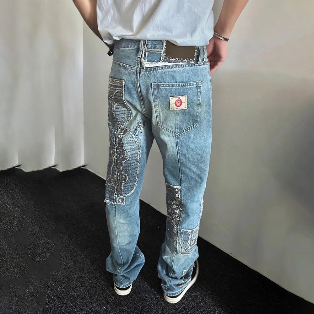 Men's Y2k Embroidered Ripped Patch Jeans American Retro Fashion Trend Street Casual Niche Spring And Summer New Men's Bottoms 
Men's Y2k Embroidered Ripped Patch Jeans American Retro Fashion Trend Street Casual Niche Spring And Summer New Men's Bottoms