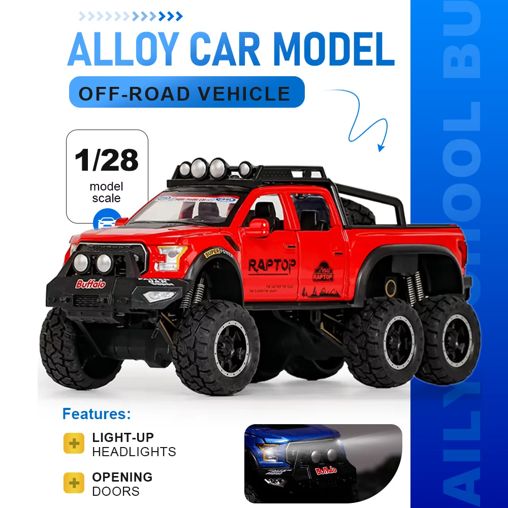 1:28 F150 6x6 X-Class Off-road Vehicle Car Model Alloy Diecast Miniature Toy Doors Opened Sound and Light Vehices Gift for Child
1:28 F150 6x6 X-Class Off-road Vehicle Car Model Alloy Diecast Miniature Toy Doors Opened Sound and Light Vehices Gift for Child