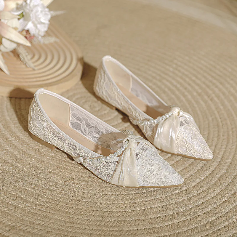 French Women Shoes Flat Pearl Bridesmaid Single Shoes Mesh Breathable Sandals Women
French Women Shoes Flat Pearl Bridesmaid Single Shoes Mesh Breathable Sandals Women