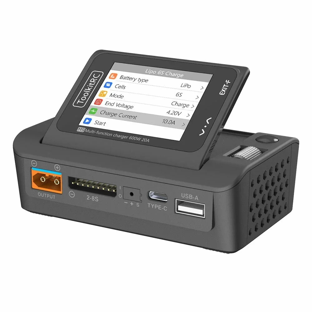 ToolkitRC M9 600W 20A USB Fast Charing DC Smart Charger Adjustable Screen Angle with Audio Function for 1-8S Lipo LiFe Battery
ToolkitRC M9 600W 20A USB Fast Charing DC Smart Charger Adjustable Screen Angle with Audio Function for 1-8S Lipo LiFe Battery