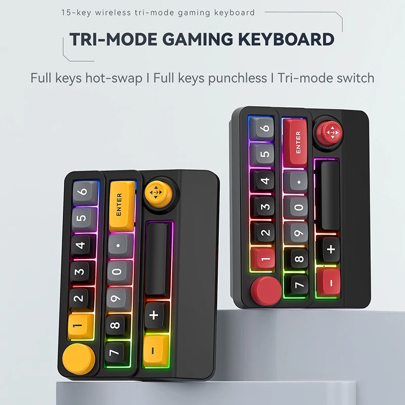 Mini 15 Keys Keyboard Wired/2.4G Wireless/Bluetooth Mechanical Gaming Keyboard RGB Light Customize Programmable Hot Swappable
Mini 15 Keys Keyboard Wired/2.4G Wireless/Bluetooth Mechanical Gaming Keyboard RGB Light Customize Programmable Hot Swappable