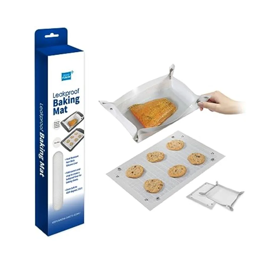 2 in 1 Silicone Baking Mat, Corner Clip for Leak Proof Baking Pan or Unclip for Flat Baking Sheet Liner, 11.8 x 15.75 in. BPA-F
2 in 1 Silicone Baking Mat, Corner Clip for Leak Proof Baking Pan or Unclip for Flat Baking Sheet Liner, 11.8 x 15.75 in. BPA-F