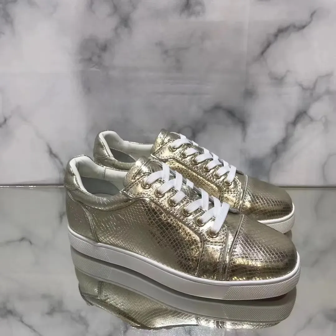 Fashion Low Cut Mens Luxury High Quality Trainers Driving Spiked Gold Snake Genuine Leather No Rivets Flats Sneakers Shoes Women
Fashion Low Cut Mens Luxury High Quality Trainers Driving Spiked Gold Snake Genuine Leather No Rivets Flats Sneakers Shoes Women