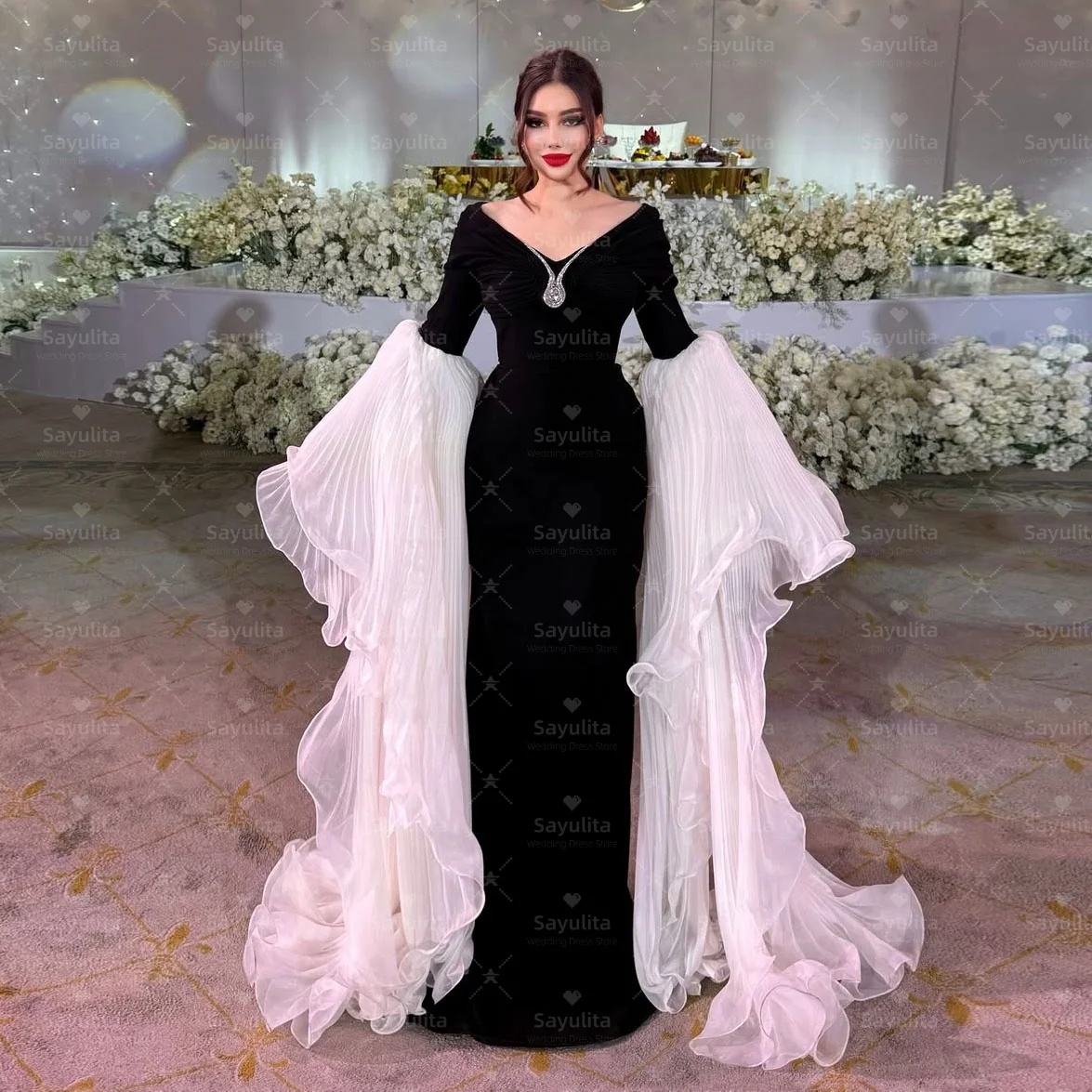 Sayulita Generous Prom Dresses Off Shoulder Pleats Long Sleeves Evening Gowns Saudi Women Special Party Dress Customized
Sayulita Generous Prom Dresses Off Shoulder Pleats Long Sleeves Evening Gowns Saudi Women Special Party Dress Customized