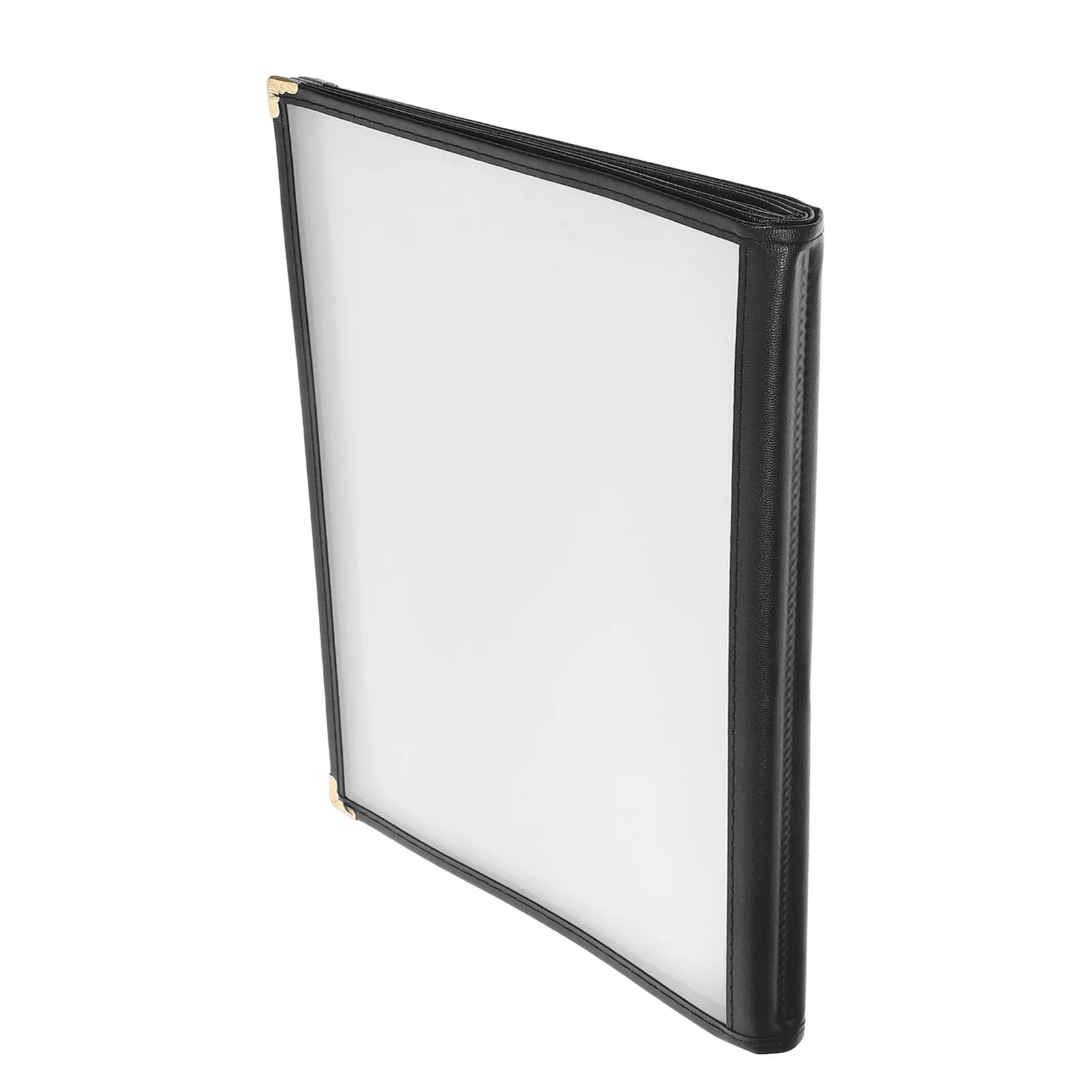 Transparent A4 Menu Covers Book Premium PVC Construction Elegant Gold Metal Corners Leatherette Trim for Restaurant Cafe Bar
Transparent A4 Menu Covers Book Premium PVC Construction Elegant Gold Metal Corners Leatherette Trim for Restaurant Cafe Bar