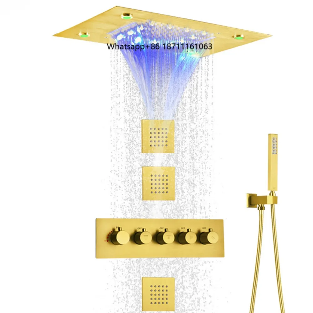 Luxury LED Shower Faucet Matt Black Thermostatic High Flow Shower Set Concealed Ceiling Big Rain Waterfall Showerhead Set
Luxury LED Shower Faucet Matt Black Thermostatic High Flow Shower Set Concealed Ceiling Big Rain Waterfall Showerhead Set