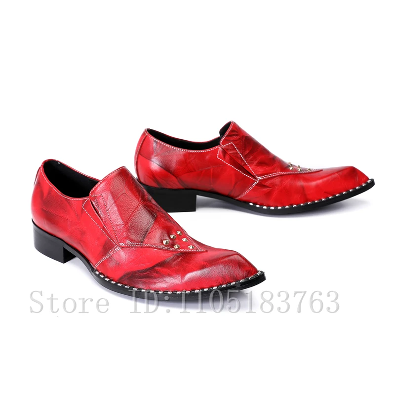 Men's Red Genuine Leather Loafers Pointed Toe Rivet Decor Slip-On Dress Shoes Low Heel Business Party Formal Oxfords
Men's Red Genuine Leather Loafers Pointed Toe Rivet Decor Slip-On Dress Shoes Low Heel Business Party Formal Oxfords