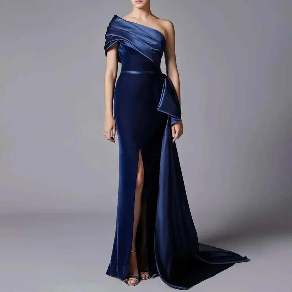Navy Blue Pleated Elegant Evening Dresses Formal Party Prom Gowns Mermaid One-Shoulder Evening Prom Dresses Customized
Navy Blue Pleated Elegant Evening Dresses Formal Party Prom Gowns Mermaid One-Shoulder Evening Prom Dresses Customized