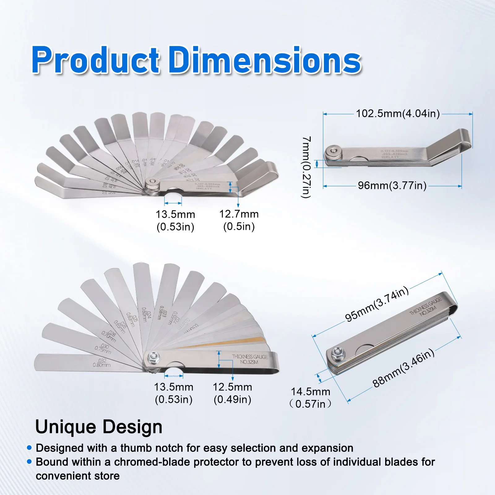 Universal 32 Piece Arc Stainless Steel Feeler Gauge Combination Feeler Gauge/16 Blades 0.127 to 1MM Feeler Gauge Measurment Tool
Universal 32 Piece Arc Stainless Steel Feeler Gauge Combination Feeler Gauge/16 Blades 0.127 to 1MM Feeler Gauge Measurment Tool