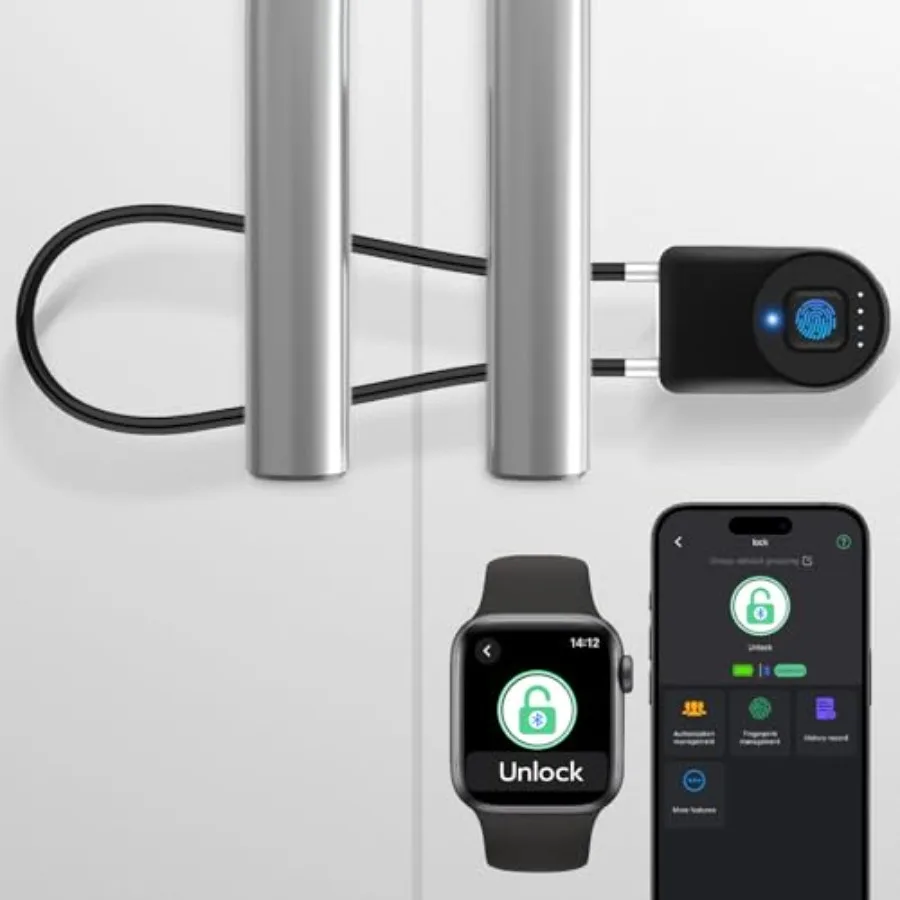 Fingerprint Cable Lock, Fridge Locks with Bluetooth APP Control, Biometric Smart Padlock for Adults Baby Proof Cabinet Refriger
Fingerprint Cable Lock, Fridge Locks with Bluetooth APP Control, Biometric Smart Padlock for Adults Baby Proof Cabinet Refriger