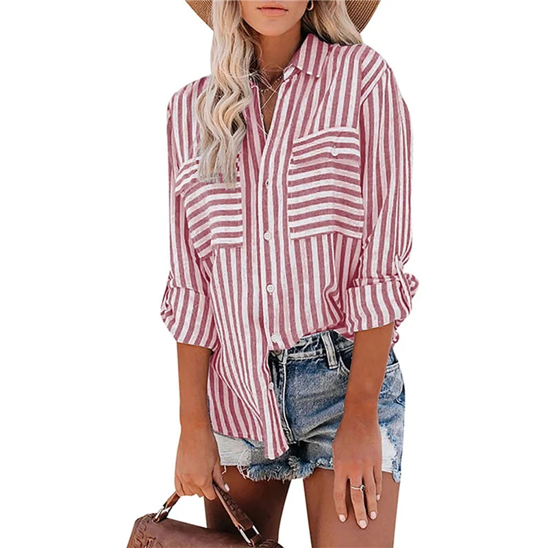 NEW-Women's Striped Button Down Shirts Casual Long Sleeve Stylish V Neck Blouses Tops With Pockets
NEW-Women's Striped Button Down Shirts Casual Long Sleeve Stylish V Neck Blouses Tops With Pockets