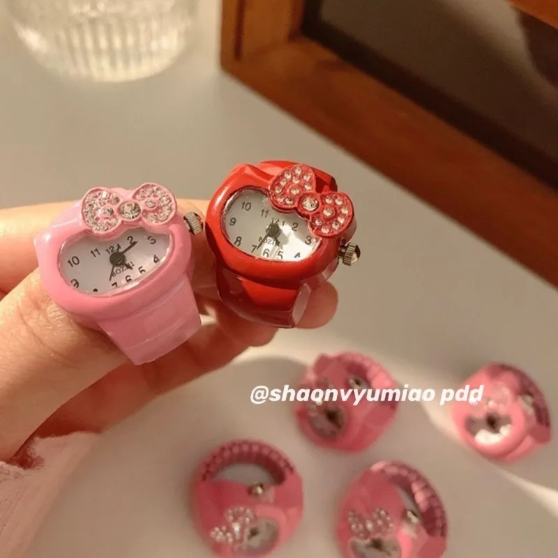 Sanrio Hello Kitty Fashion Finger Watch Ring Super Cute Cartoon Mini Elastic Band Anime Ring Jewelry Clock Quartz Girls Watch
Sanrio Hello Kitty Fashion Finger Watch Ring Super Cute Cartoon Mini Elastic Band Anime Ring Jewelry Clock Quartz Girls Watch