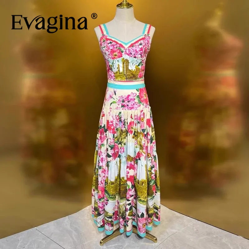 Evagina Fashion DesignSpring Summer Women's High Weaving Cotton Rose Printed Strap Top Big Swing Fairy A-line Half Skirt Set
Evagina Fashion DesignSpring Summer Women's High Weaving Cotton Rose Printed Strap Top Big Swing Fairy A-line Half Skirt Set