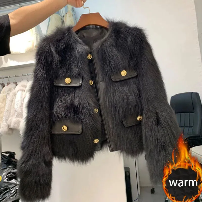 Korean Elegant Short Faux Fur Coats Tops Winter Warm Thicken Cotton Padded Lined Jackets Women Single Breasted Fluffy Abrigos
Korean Elegant Short Faux Fur Coats Tops Winter Warm Thicken Cotton Padded Lined Jackets Women Single Breasted Fluffy Abrigos