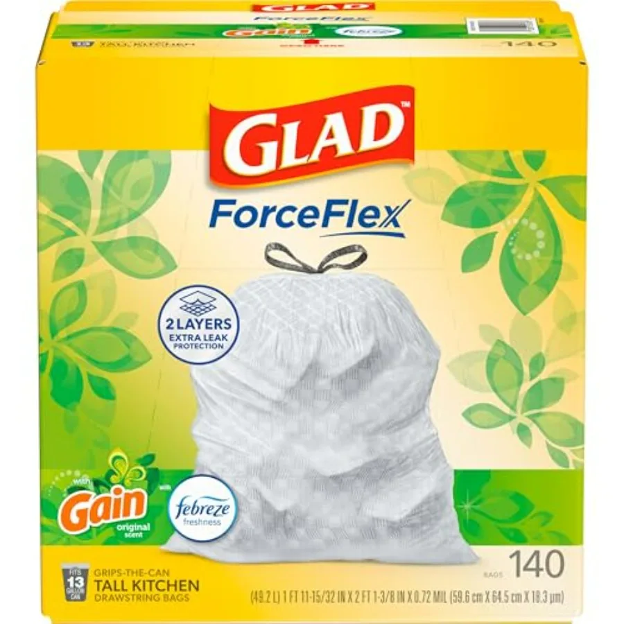 ForceFlex Tall Kitchen Trash Bags, 13 Gallon, Gain Original, 140 Count Package May Vary
ForceFlex Tall Kitchen Trash Bags, 13 Gallon, Gain Original, 140 Count Package May Vary