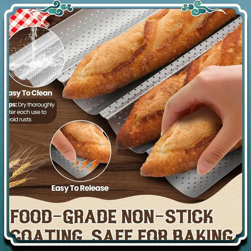 Premium Bread Pan, Premium Nonstick Perforated Pan For French Bread Baking, 4 Loaves Baking Tray , Italian Bread, For Baking
Premium Bread Pan, Premium Nonstick Perforated Pan For French Bread Baking, 4 Loaves Baking Tray , Italian Bread, For Baking