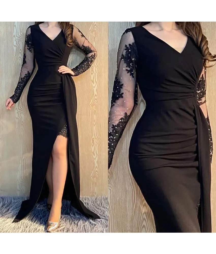 Customized Temperament Jersey Mermaid Pearls Lace Evening Dress High Quality Long Sleeves V-Neck Floor Length prom dresses
Customized Temperament Jersey Mermaid Pearls Lace Evening Dress High Quality Long Sleeves V-Neck Floor Length prom dresses