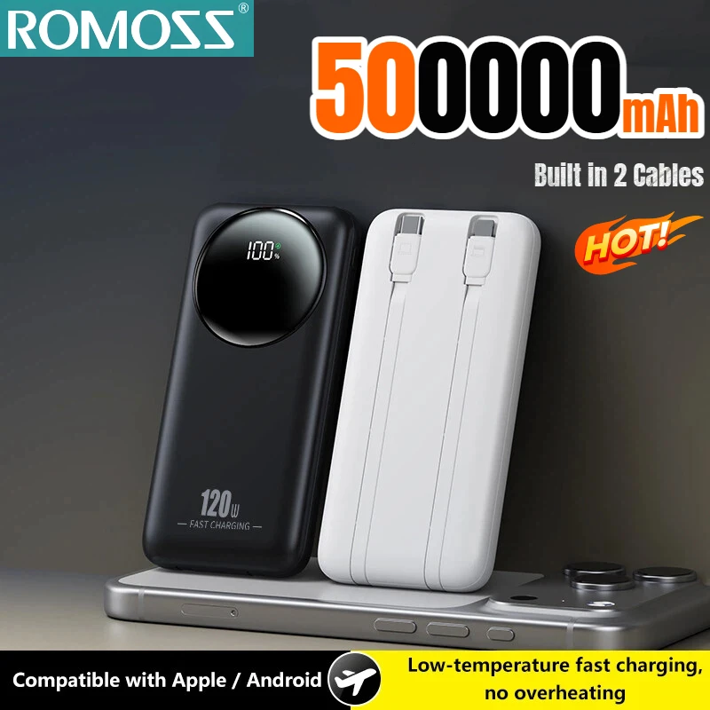 Портативный внешний аккумулятор ROMOSS 500000 мАч с цифровым дисплеем, быстрой зарядкой и 2 встроенными кабелями для iPhone
Портативный внешний аккумулятор ROMOSS 500000 мАч с цифровым дисплеем, быстрой зарядкой и 2 встроенными кабелями для iPhone