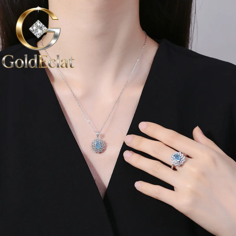 GoldEclat Luxury Solid Platinum PT950 Women's Diamond Ring Sea Blue Three-piece Pendant Necklace Ring Stud Earrings
GoldEclat Luxury Solid Platinum PT950 Women's Diamond Ring Sea Blue Three-piece Pendant Necklace Ring Stud Earrings